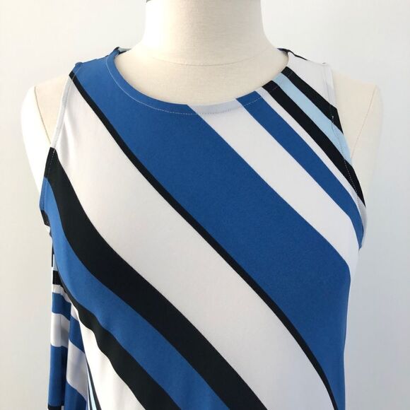 Draper’s & Damon’s Asymmetric Diagonal Stripe Waterfall Jersey Dress in Blue - Picture 5 of 7
